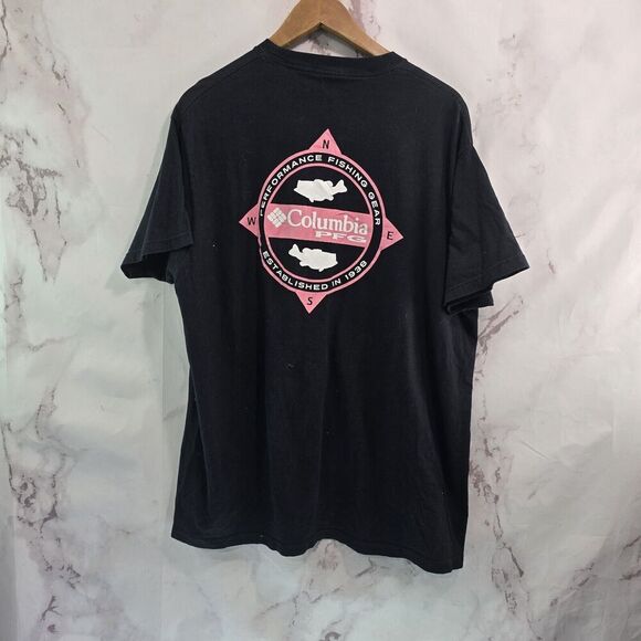 Columbia T Shirt Mens XL Black PFG Fishing Tee Crew Neck Tee Short Sleeve Pink - Picture 1 of 11